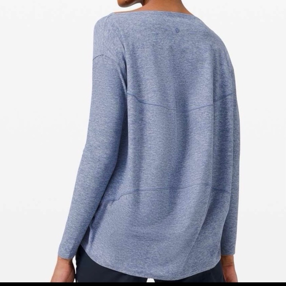 Lululemon Back In Action Long Sleeve Shirt Size 8 Heathered Blue Boat Neck Top